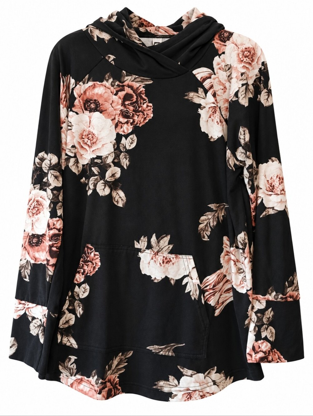 LuLaRoe Amber XL Black Floral Lightweight Hoodie Kangaroo Pocket Pullover